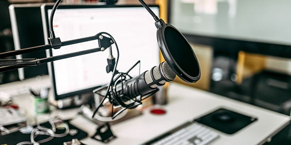 Desk with microphone